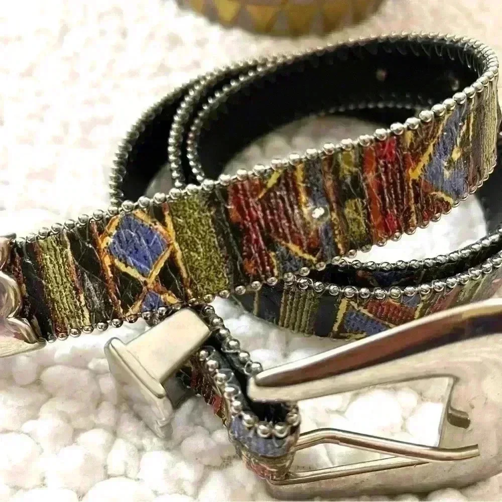 Elite Southwestern Aztec Multicolored Silver Buckle w/ Silver Accent Belt Size L